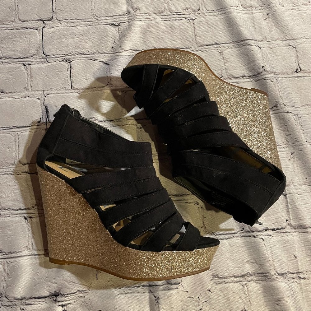 Black & Gold, Elle, Platform Heels, Size 8.5